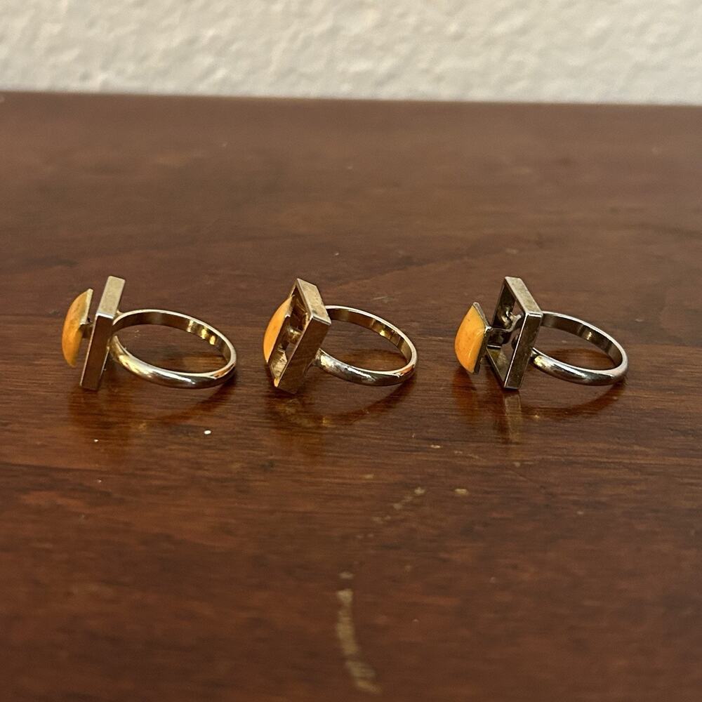 3x Vintage Mod Rings Butterscotch Amber Gold & Silver Tone Size 7 & 8 - Picture 4 of 7